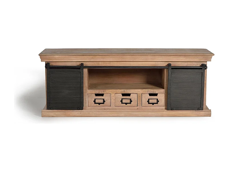 Meuble TV en manguier et pieds en métal naturel et gris