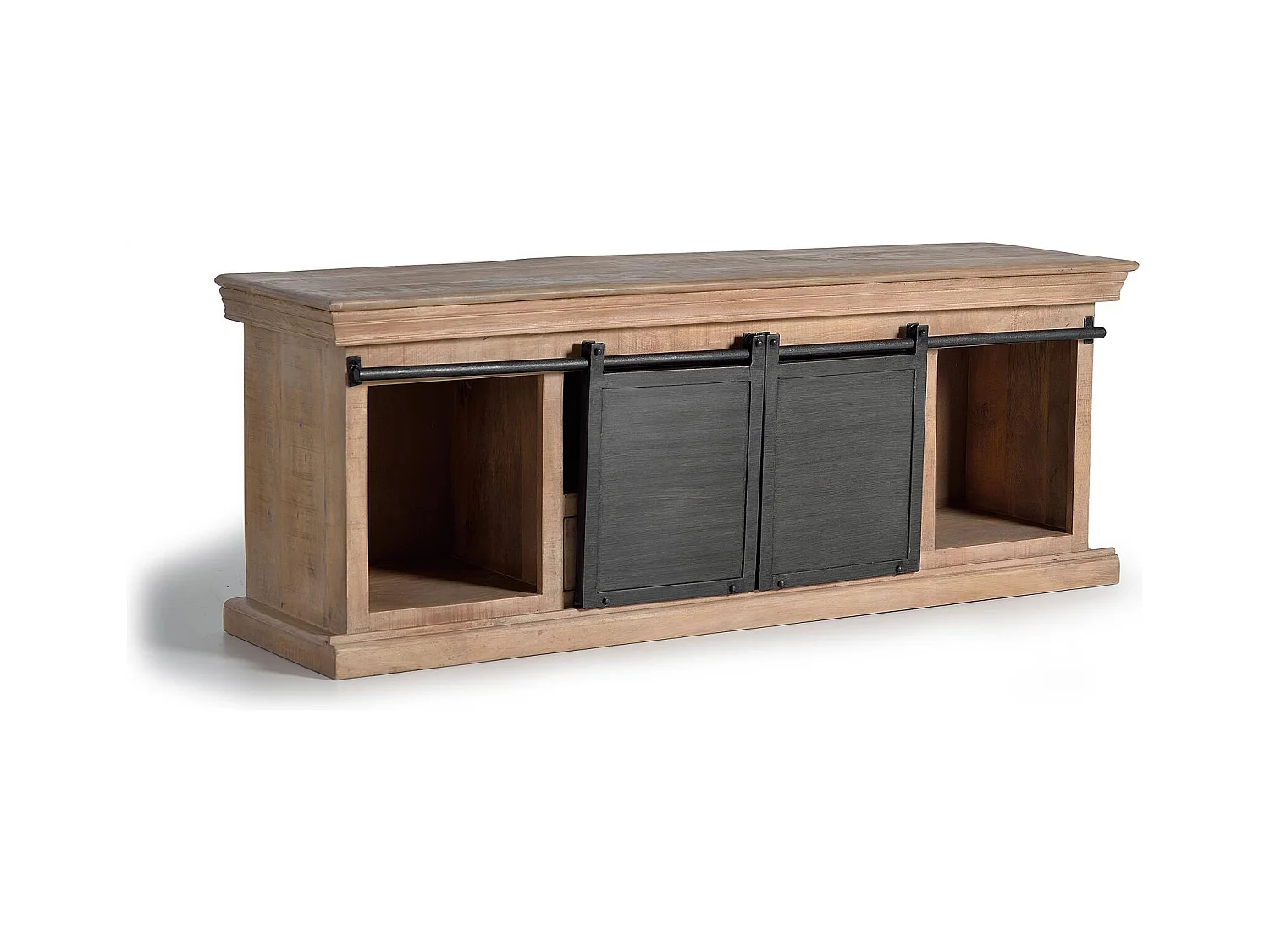 Meuble TV en manguier et pieds en métal naturel et gris