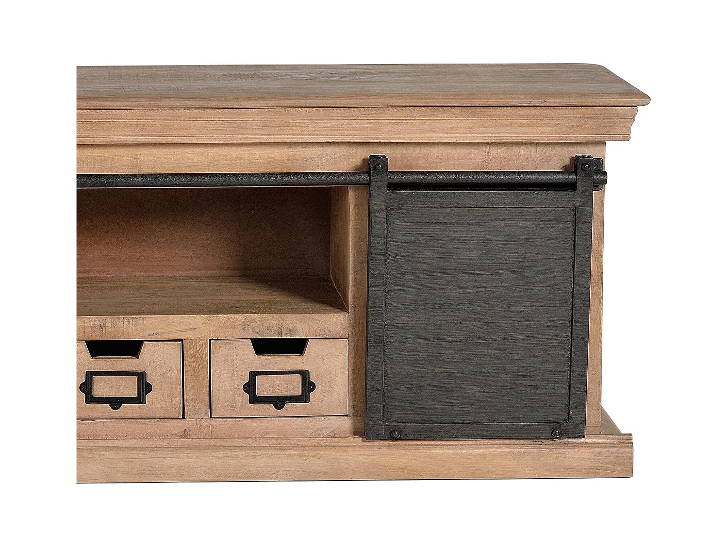 Meuble TV en manguier et pieds en métal naturel et gris