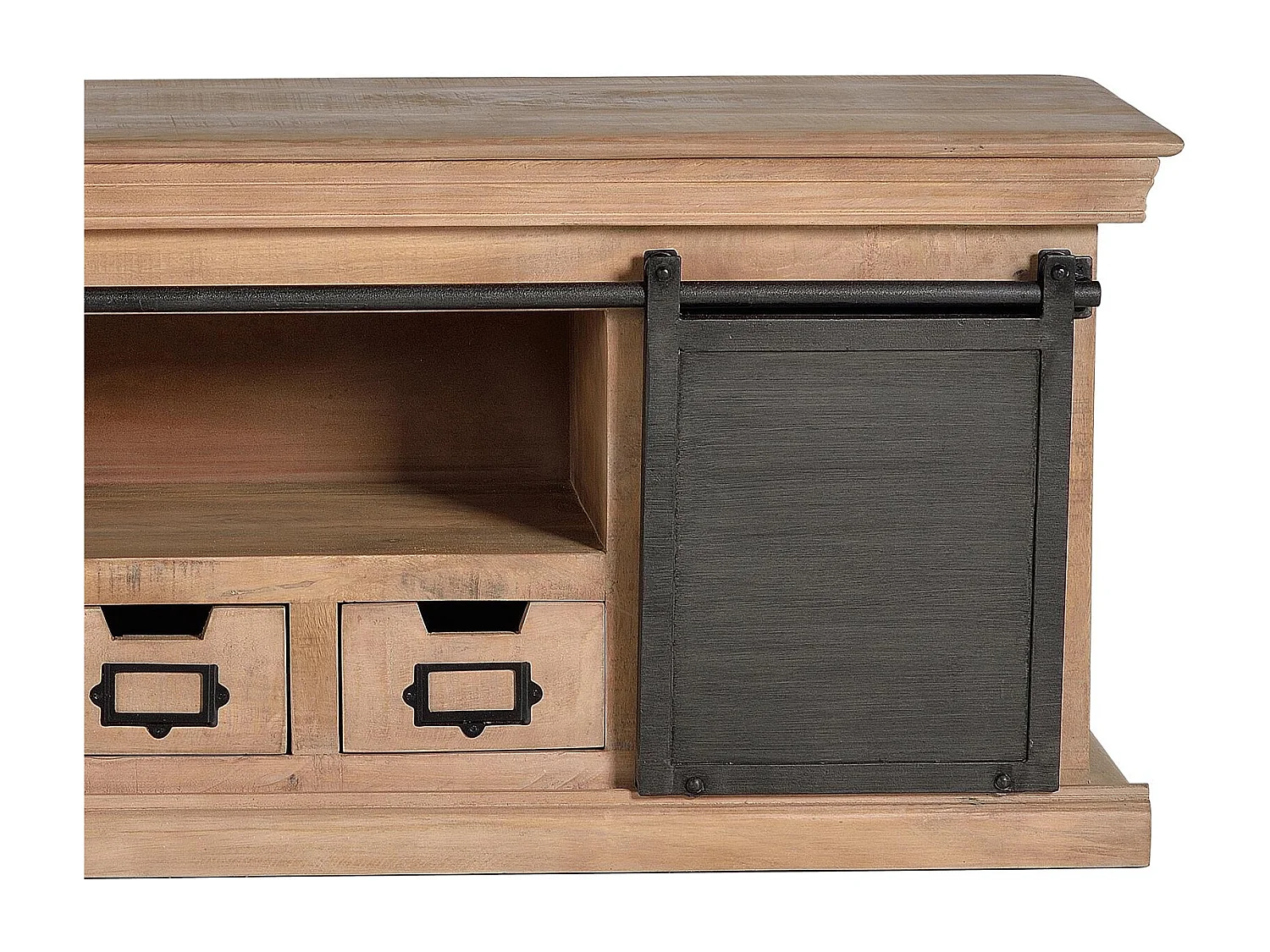 TV-meubel met manguier en poten in natuurlijk en grijs metaal