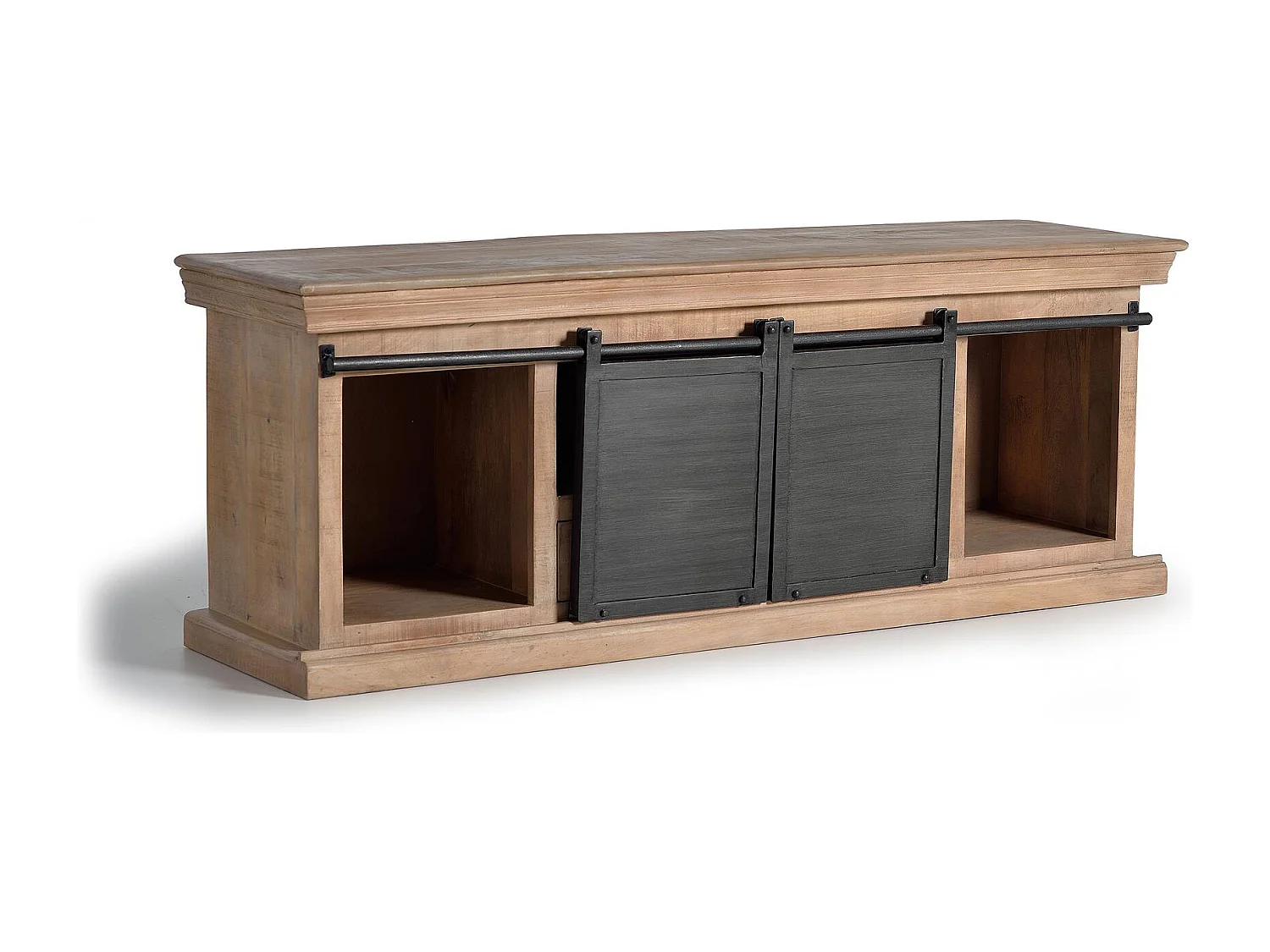 Meuble TV en manguier et pieds en métal naturel et gris