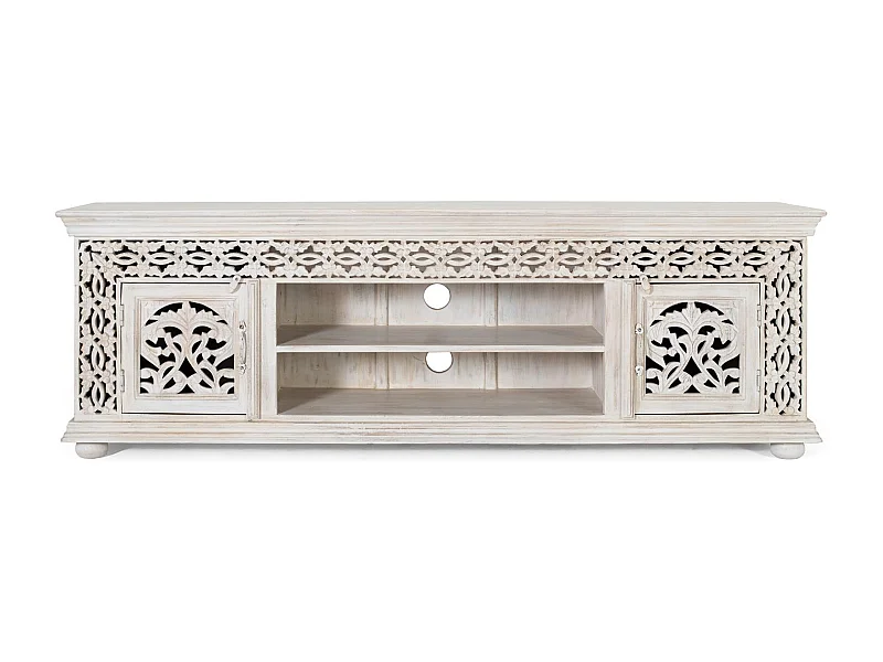 Meuble TV en bois manguier blanc vieilli