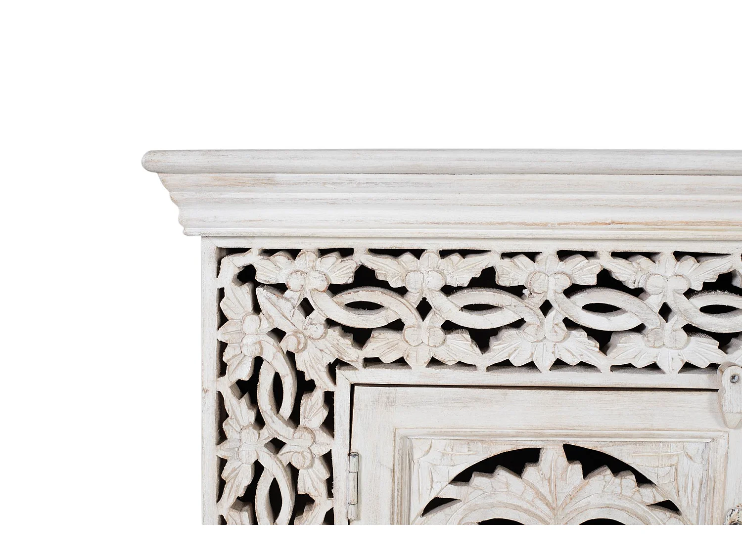 Meuble TV en bois manguier blanc vieilli