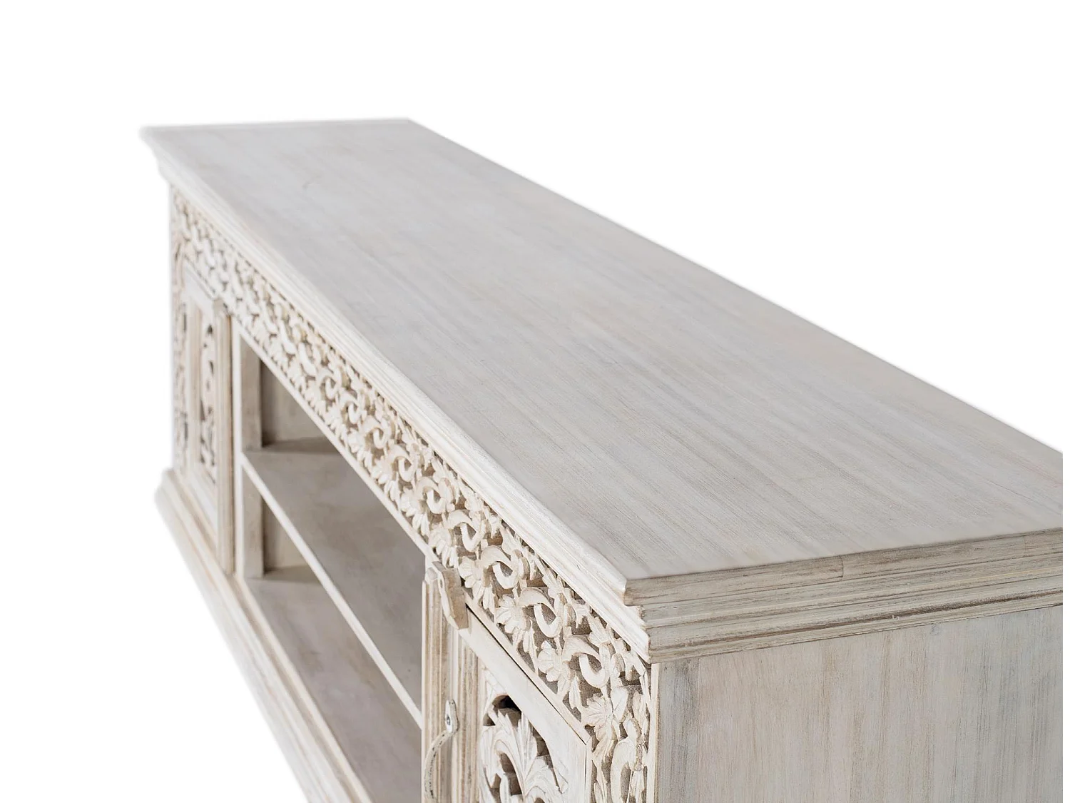 Meuble TV en bois manguier blanc vieilli