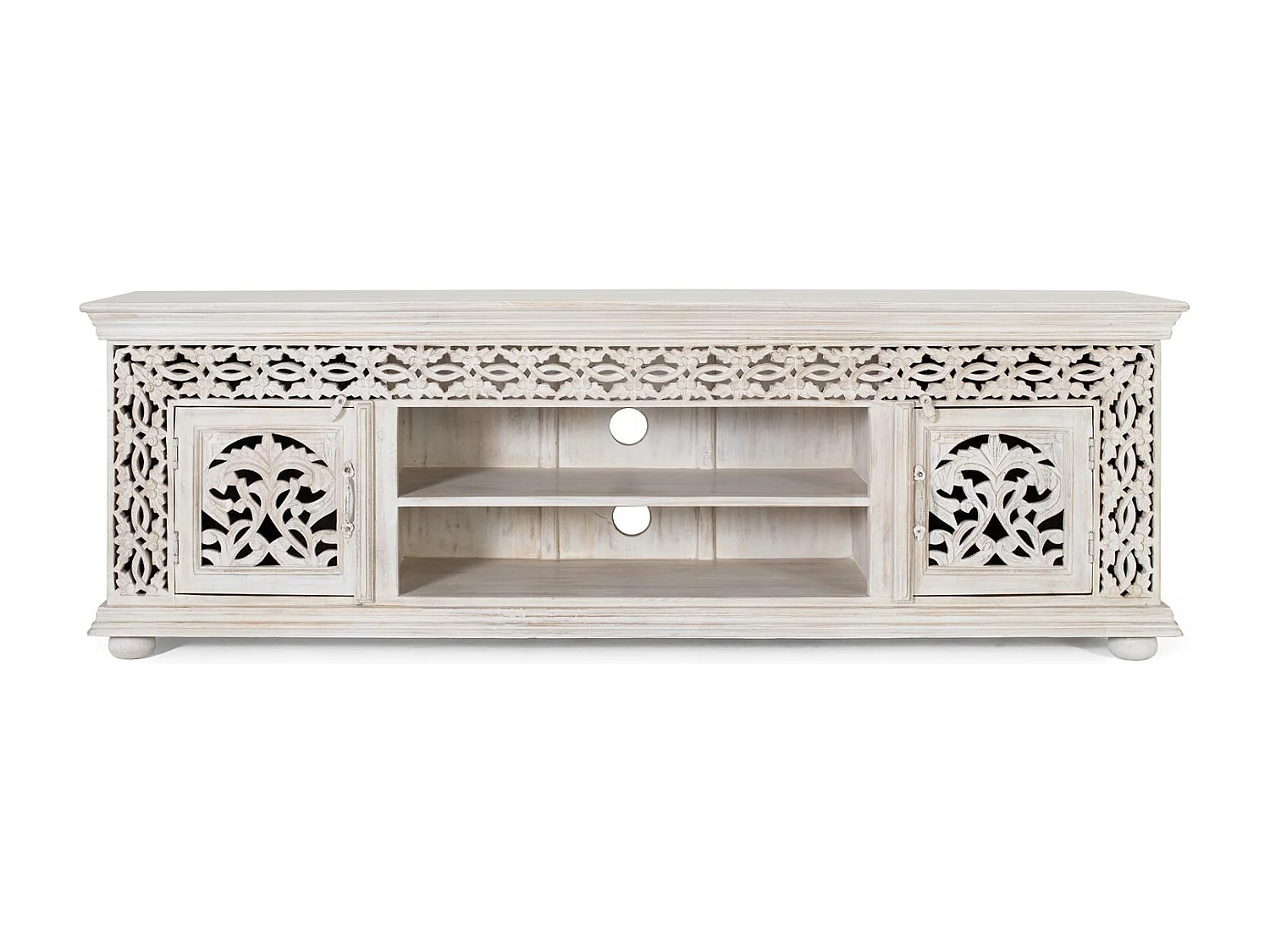 TV-meubel van hout manguier blanc vieilli