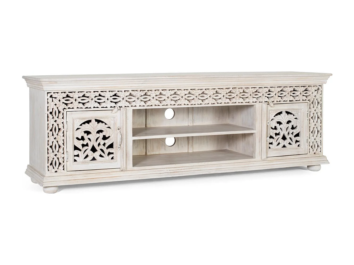 TV-meubel van hout manguier blanc vieilli