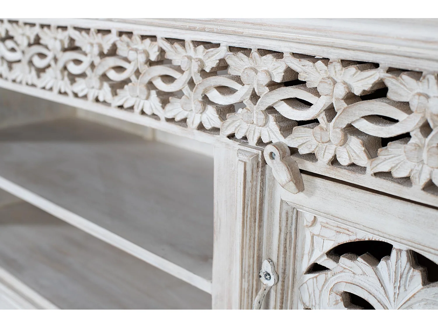 TV-meubel van hout manguier blanc vieilli