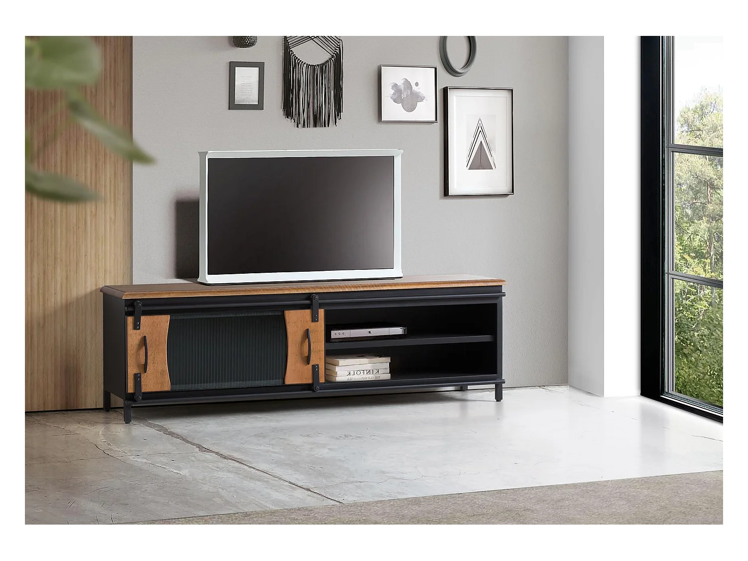 Meuble TV en bois manguier et métal