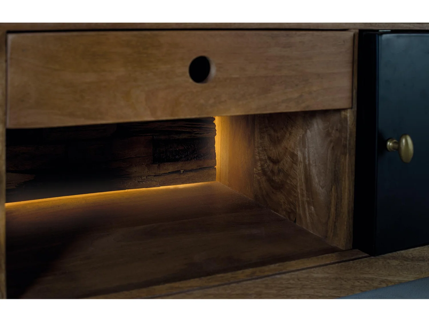 TV-meubel in hout, manguier en metaal