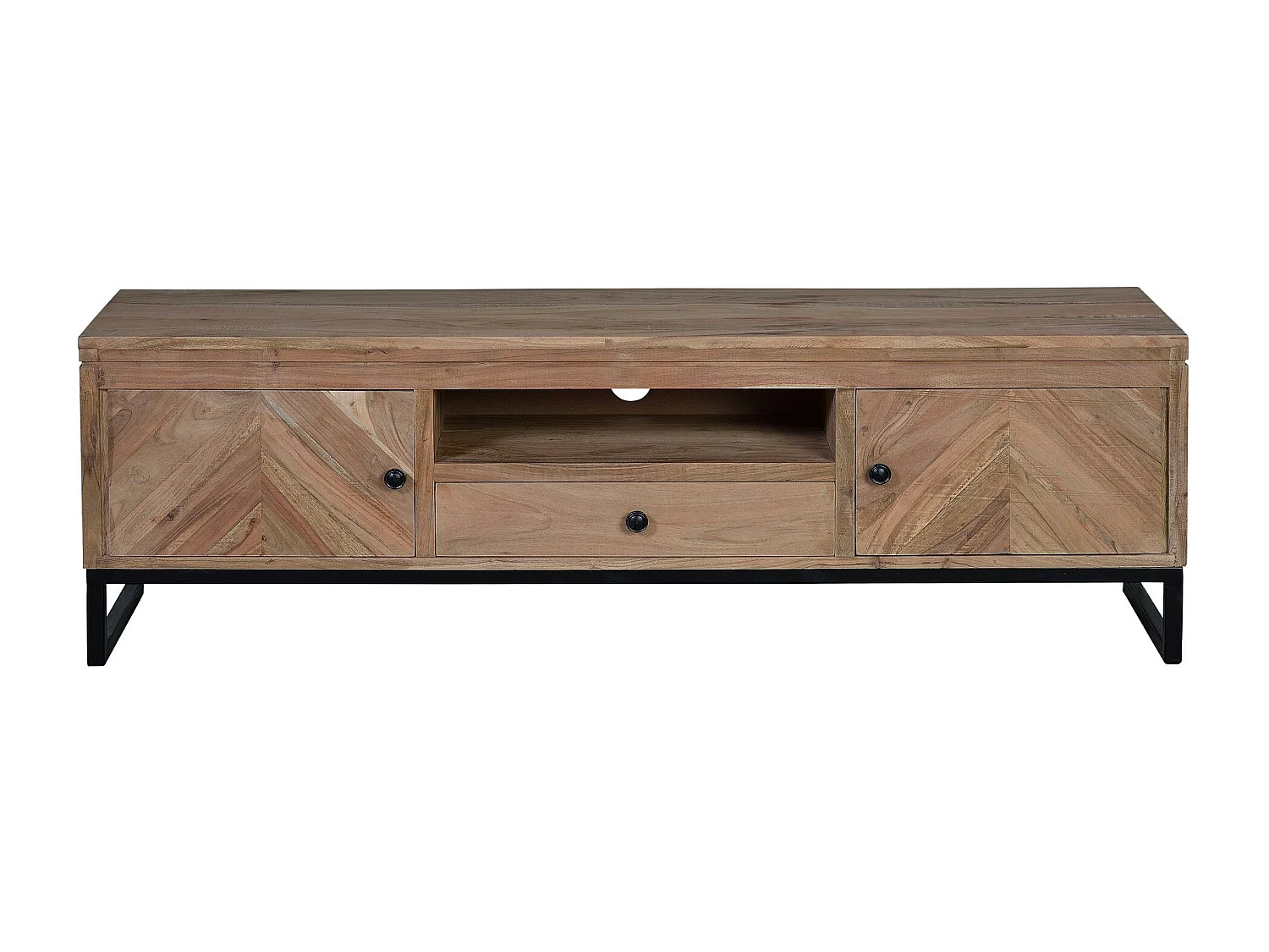 Móvel TV em madeira de acácia e pés em metal natural Marrón.Giner y Colomer.50x40x160