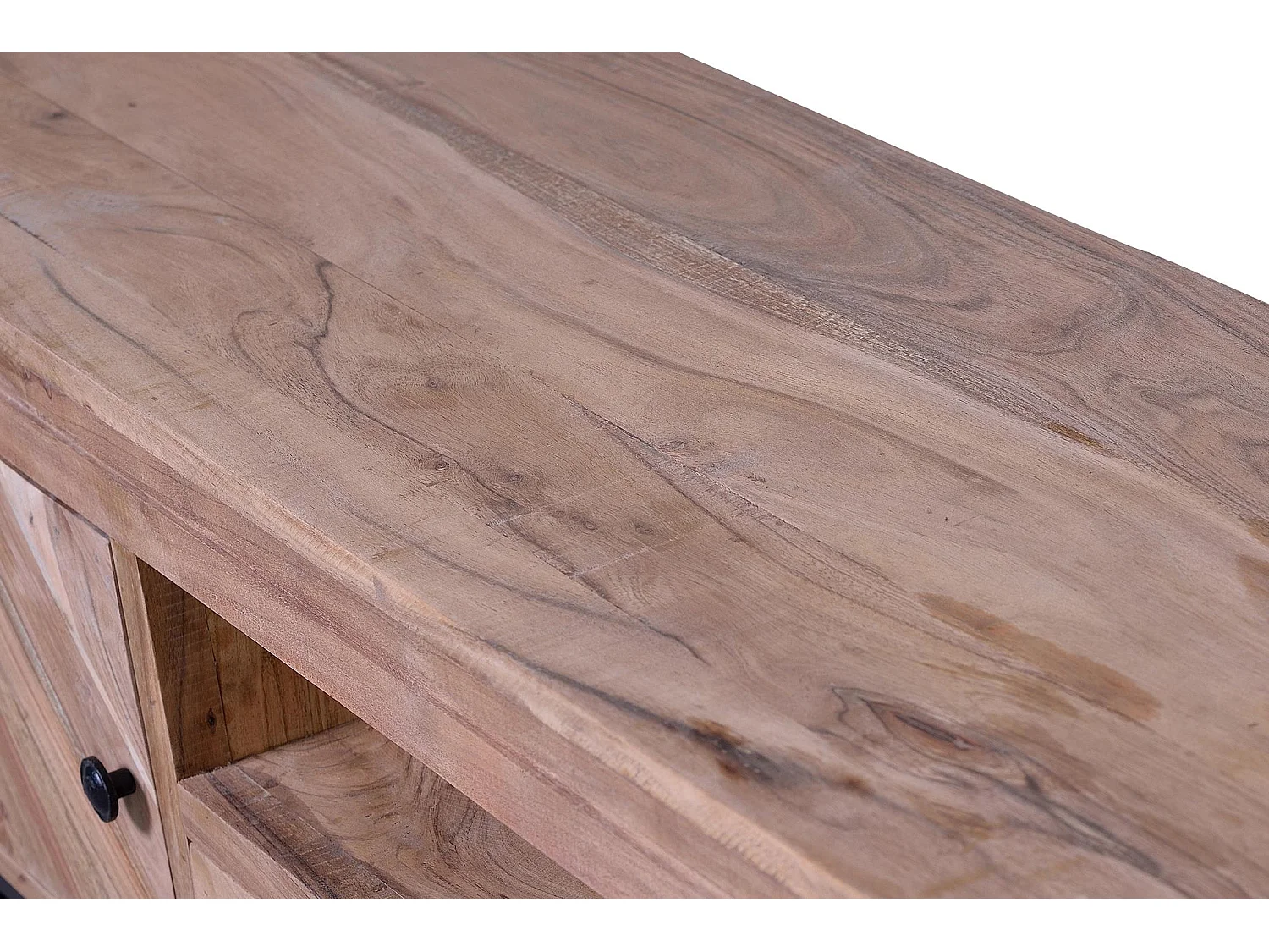 Meuble TV en bois d'acacia et pieds en métal