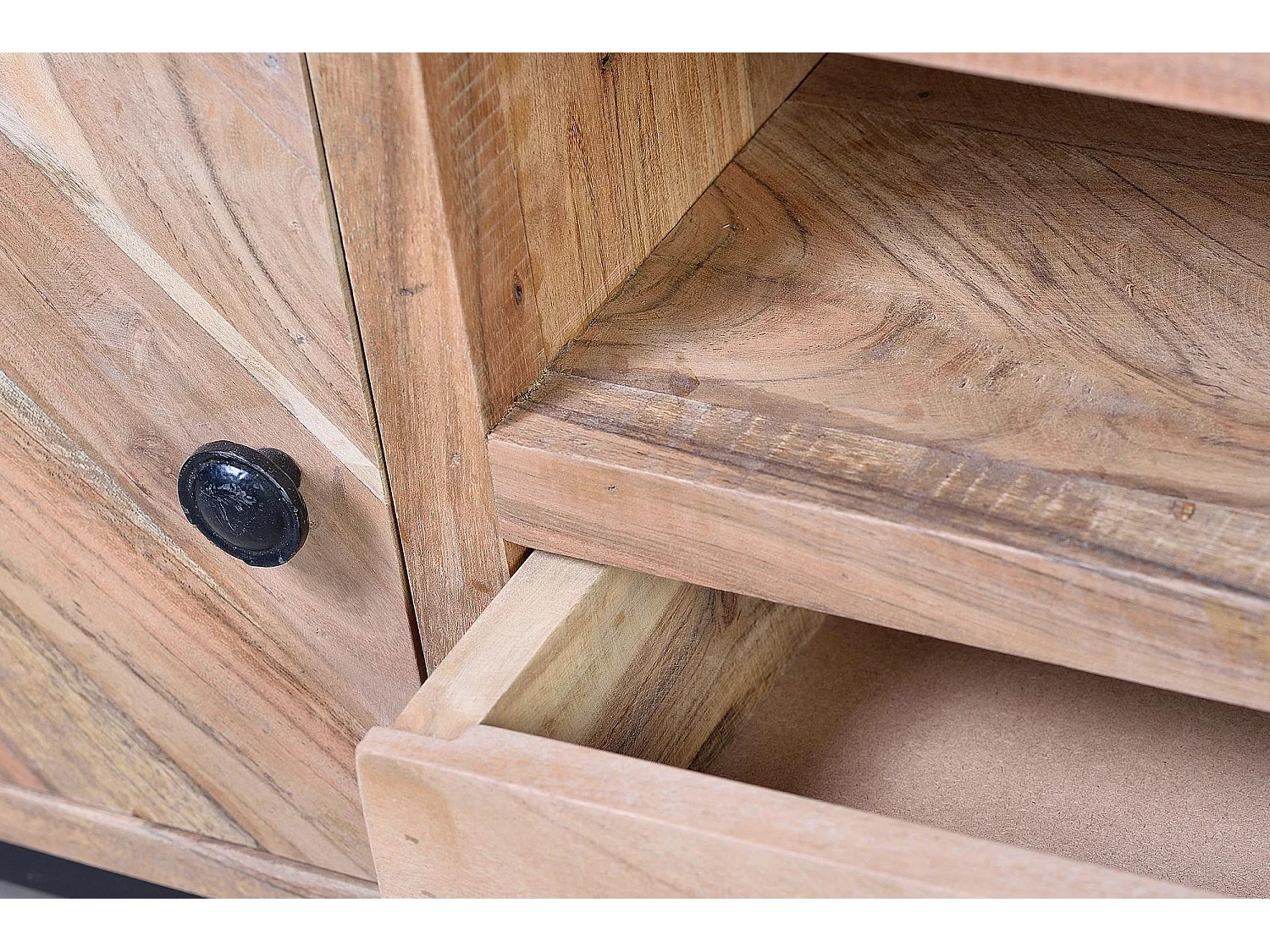 Meuble TV en bois d'acacia et pieds en métal