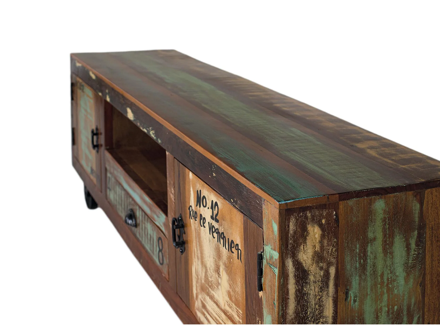 Meuble TV en bois recyclé 160 cm, style vintage moderne - 55 x 160 x 40 cm