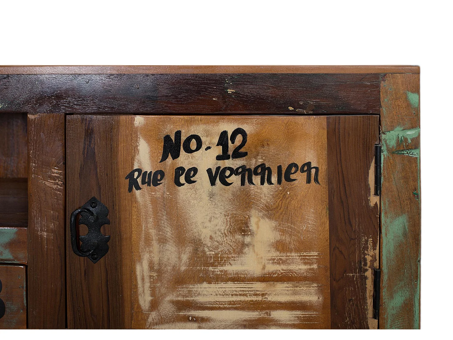 Meuble TV en bois recyclé 160 cm, style vintage moderne - 55 x 160 x 40 cm