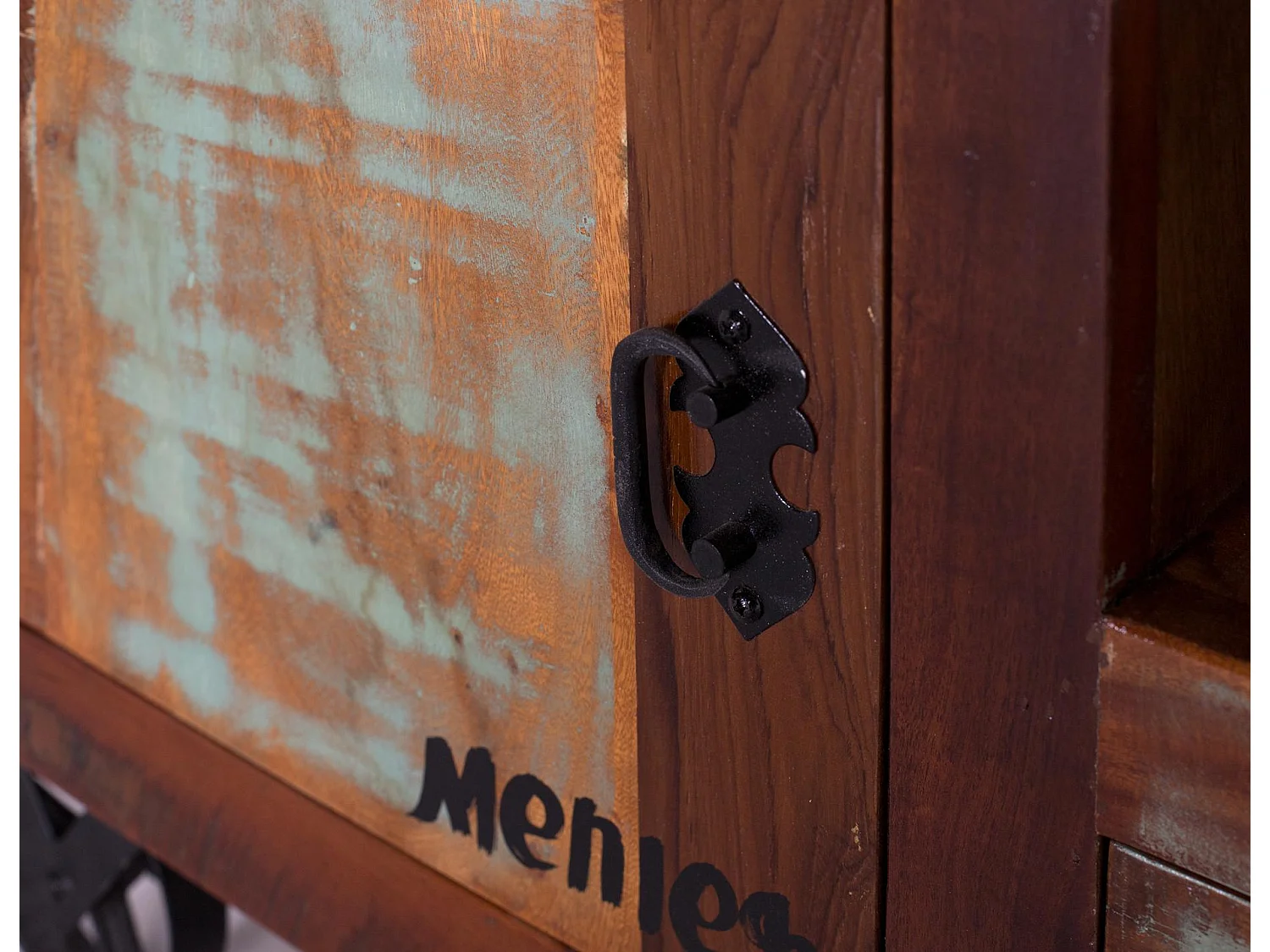 Meuble TV en bois recyclé 160 cm, style vintage moderne - 55 x 160 x 40 cm