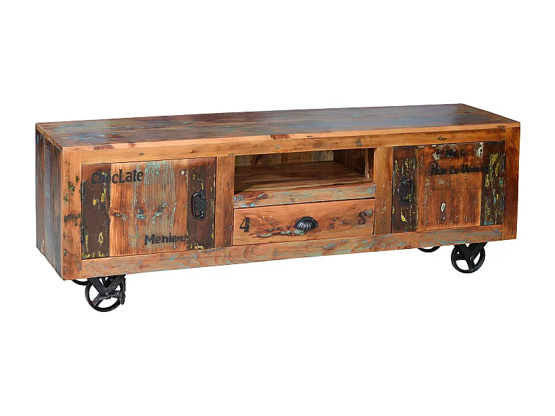 Meuble TV exclusif en bois recyclé multicolore