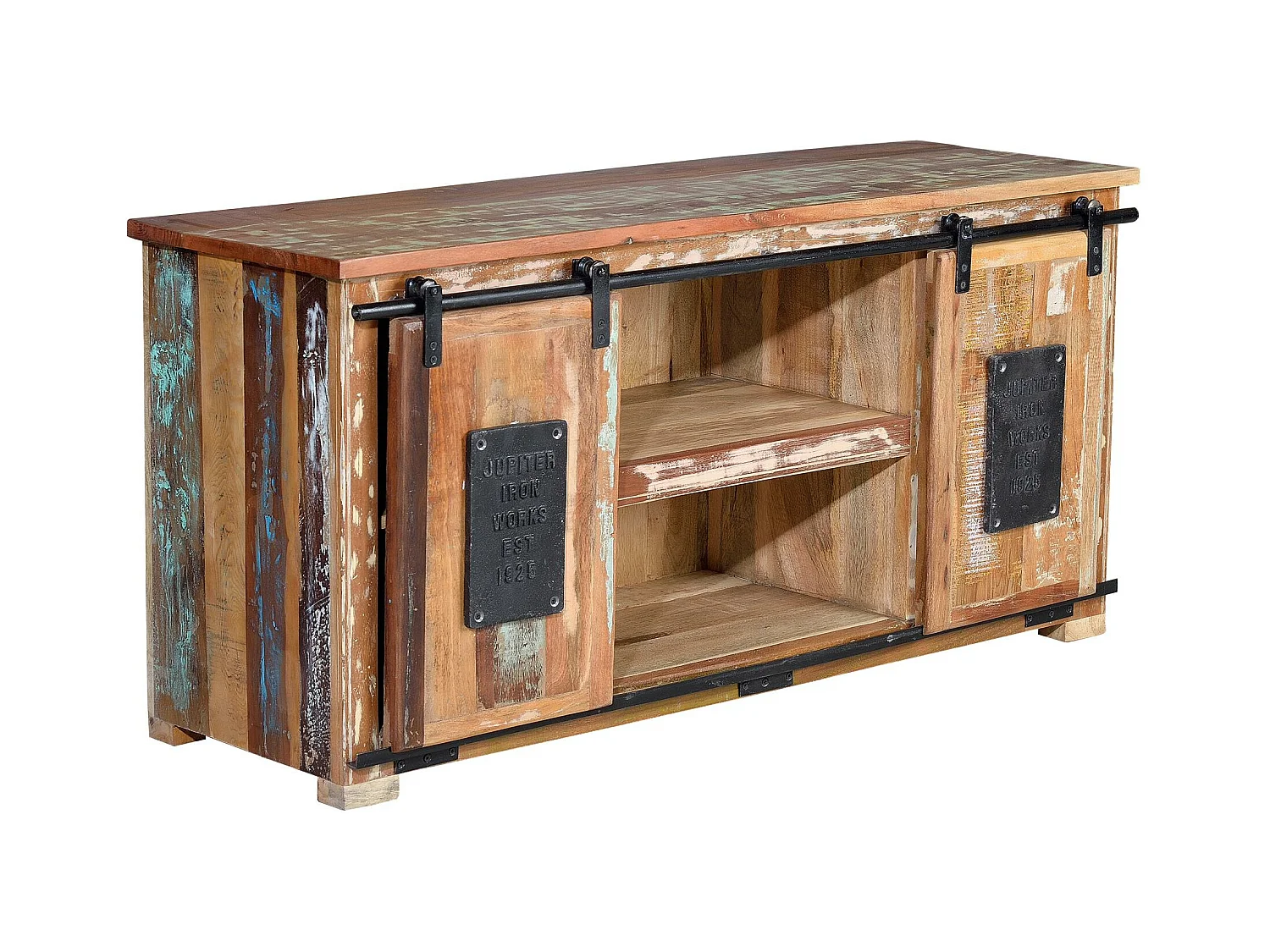 Meuble TV en bois recyclé multicolore