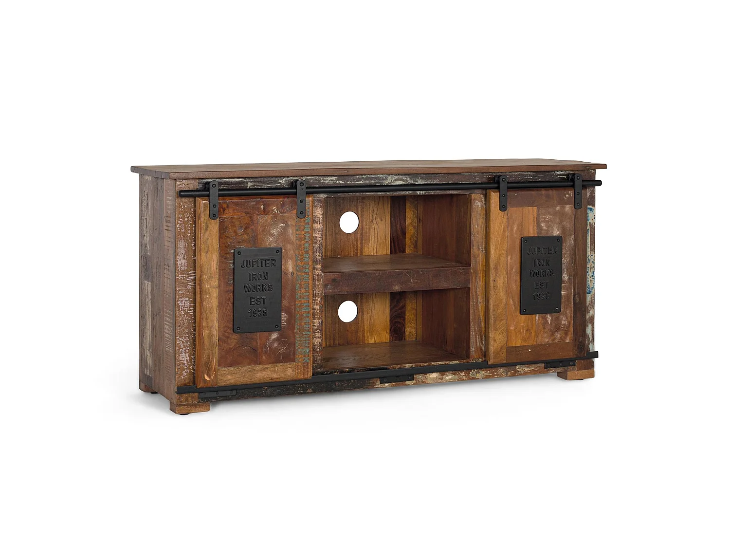Meuble TV en bois recyclé 130 cm, style industriel vintage - 62 x 130 x 40 cm