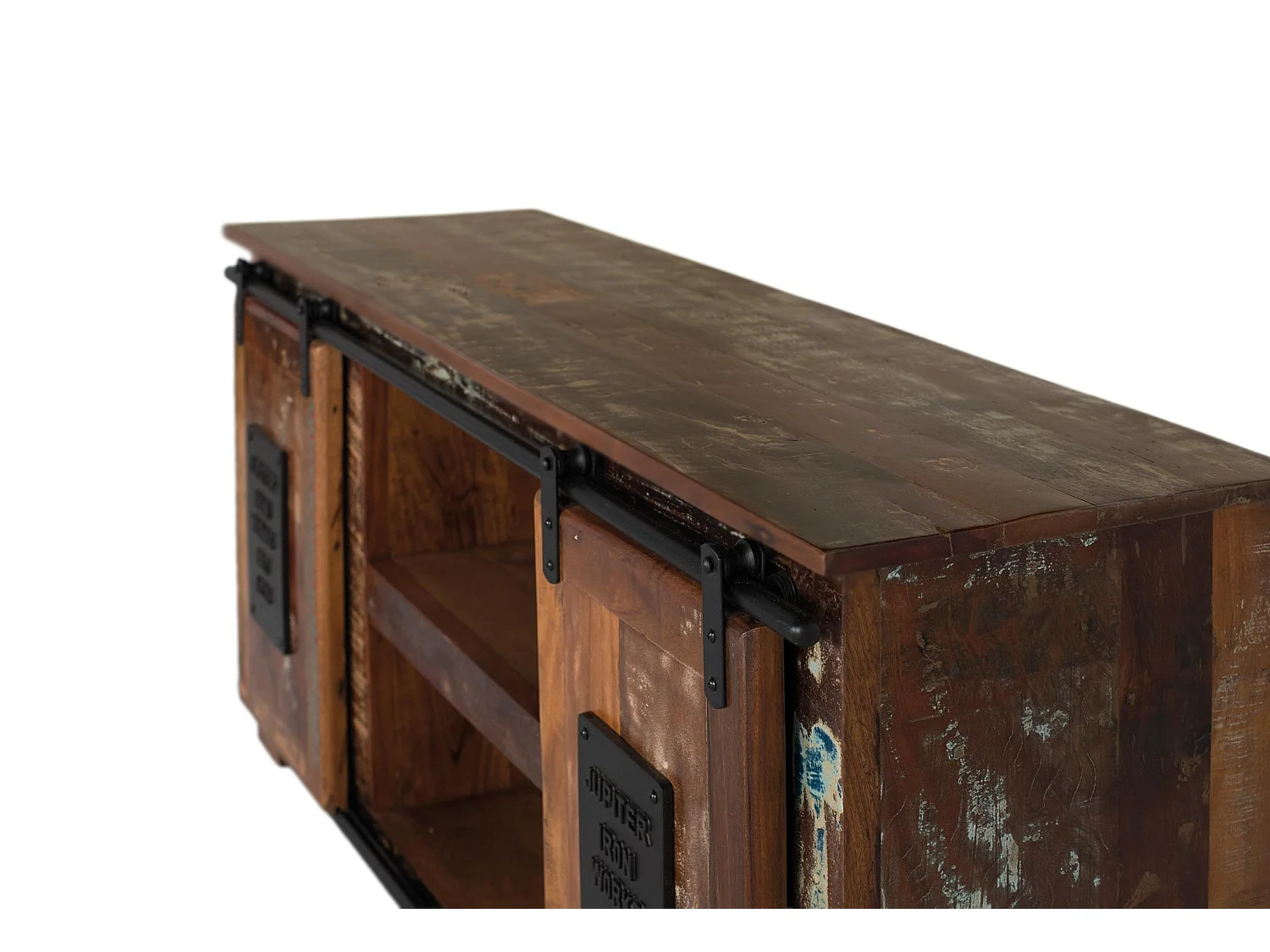 Meuble TV en bois recyclé 130 cm, style industriel vintage - 62 x 130 x 40 cm
