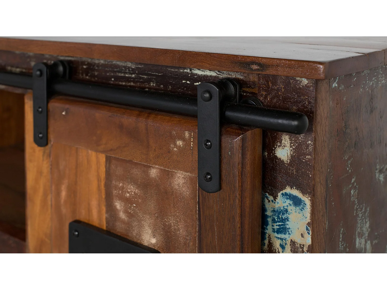 Meuble TV en bois recyclé 130 cm, style industriel vintage - 62 x 130 x 40 cm