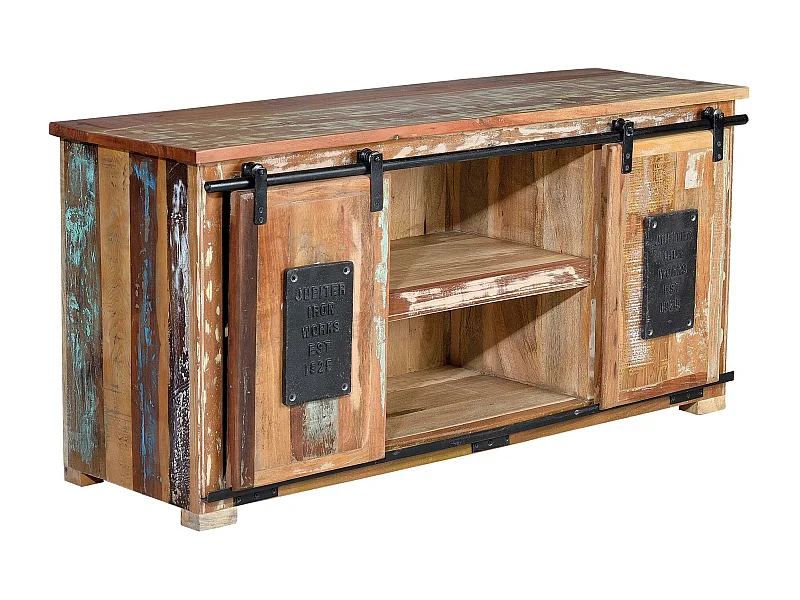 Meuble TV en bois recyclé multicolore