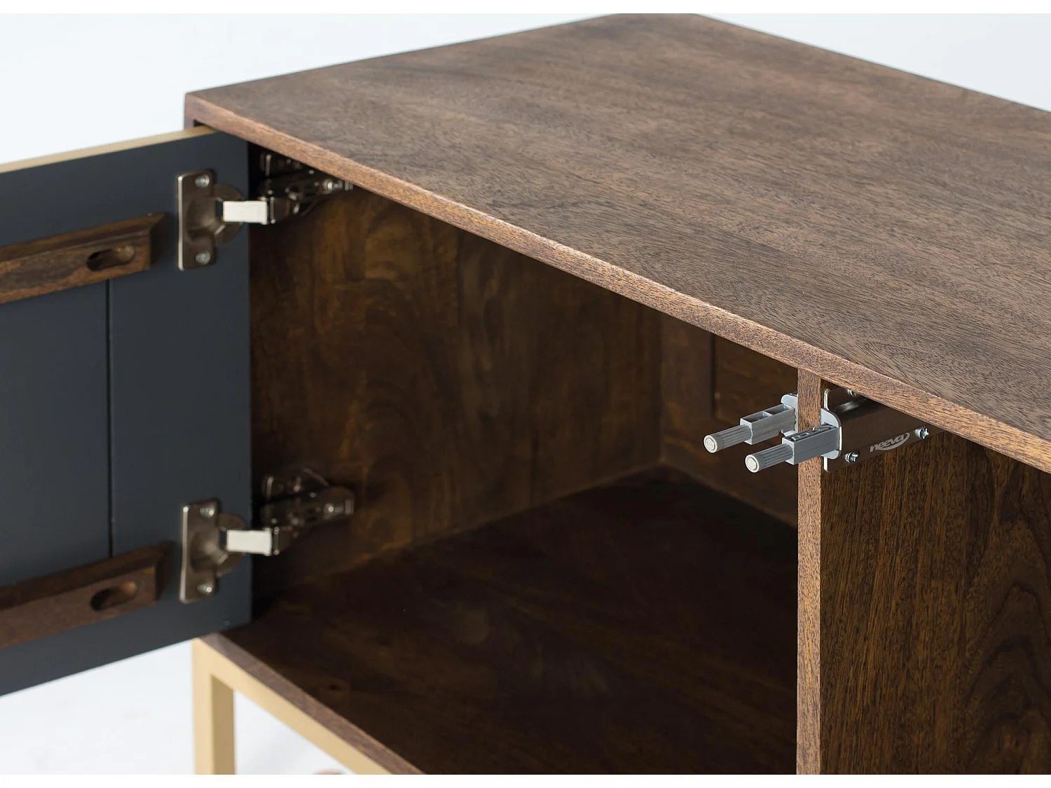 Meuble TV en bois manguier noyer et métal doré