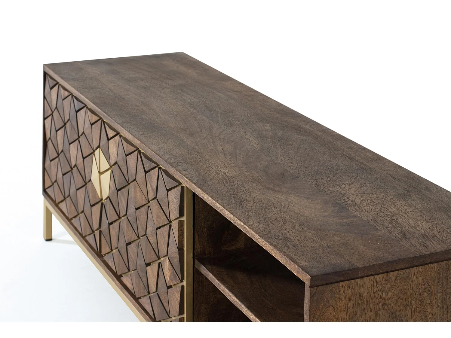 Meuble TV en bois manguier noyer et métal doré