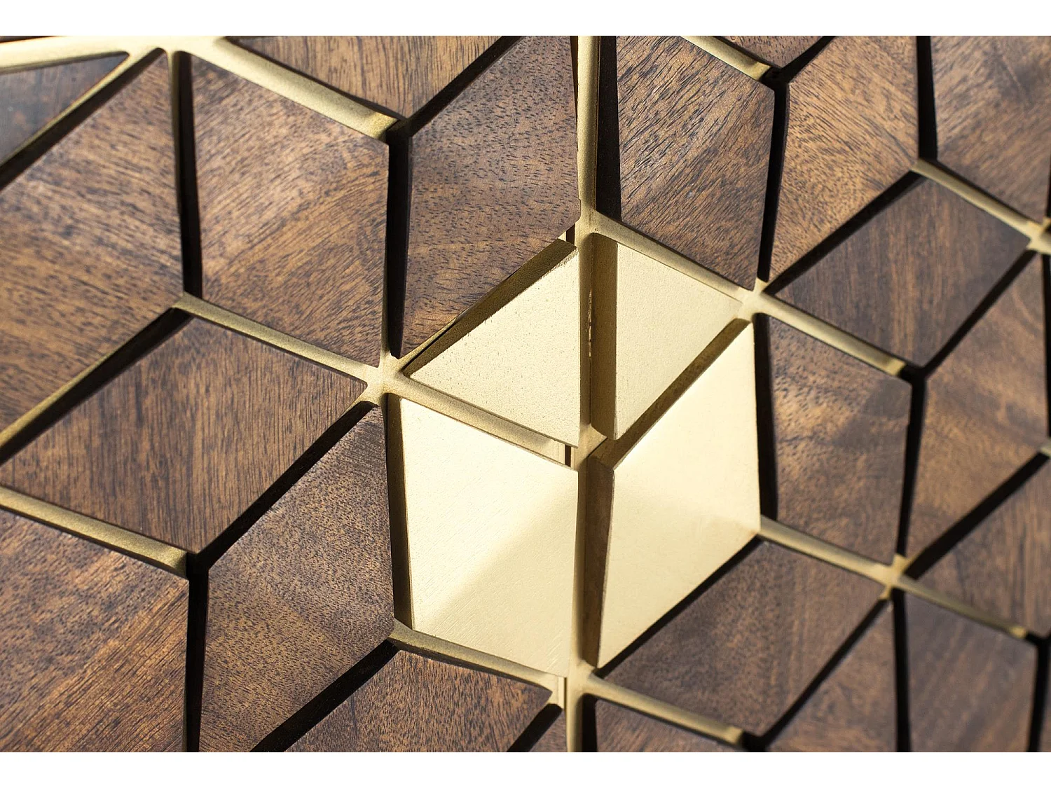 Meuble TV en bois manguier noyer et métal doré