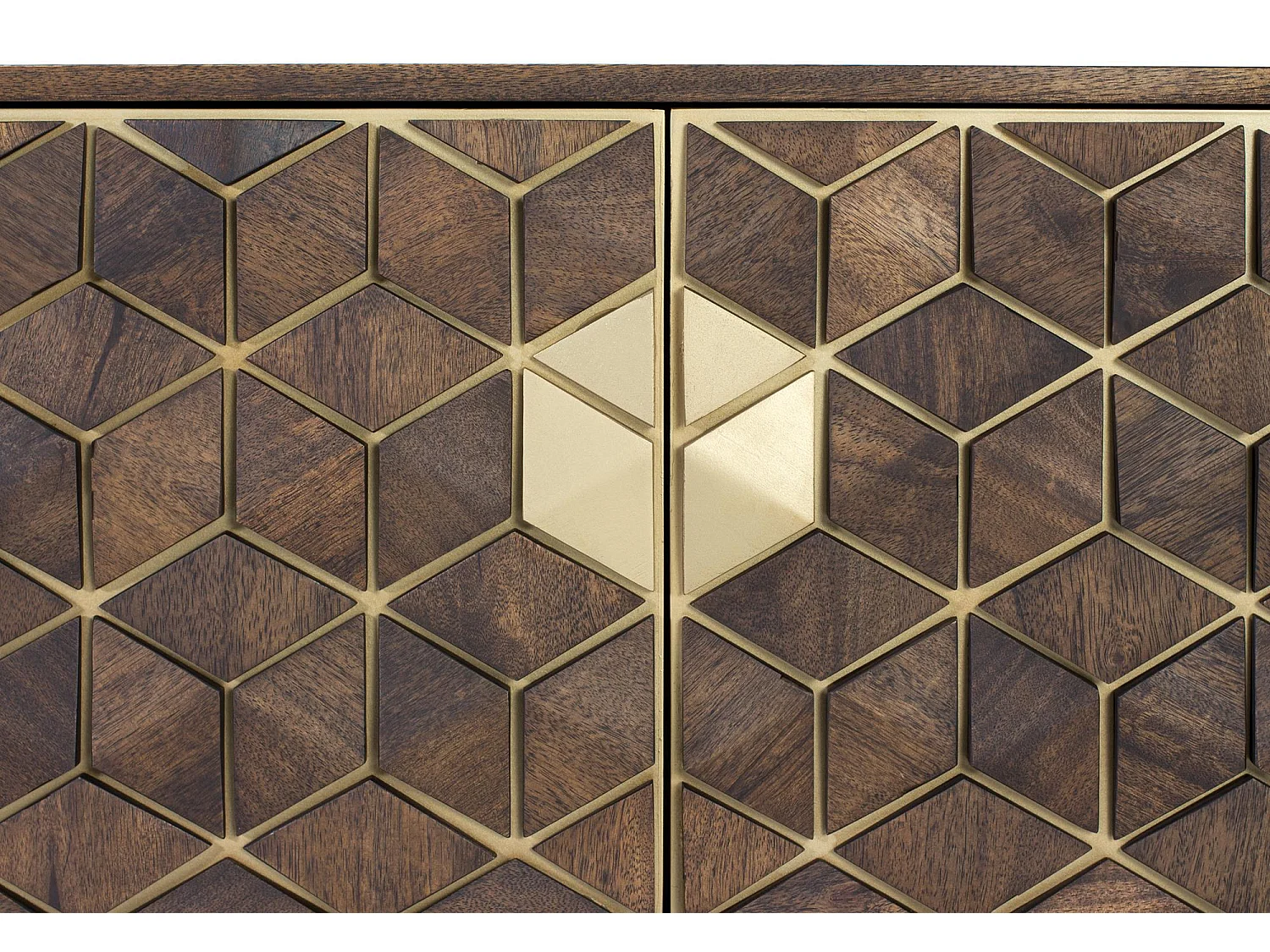 Meuble TV en bois manguier noyer et métal doré