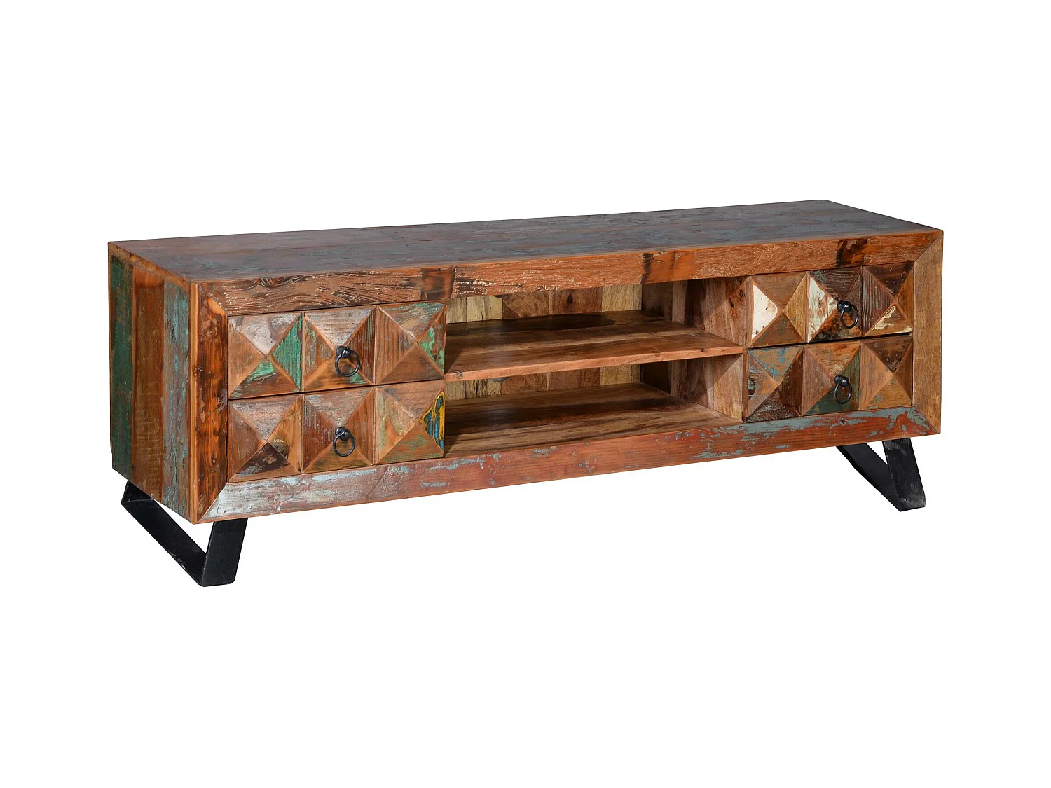 Meuble TV en bois recyclé multicolore