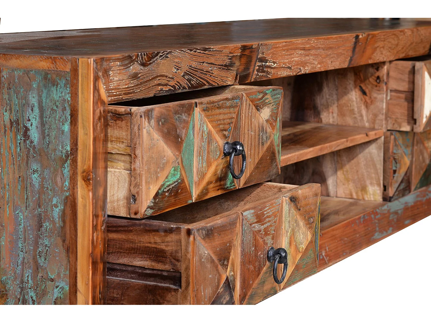 Meuble TV en bois recyclé multicolore