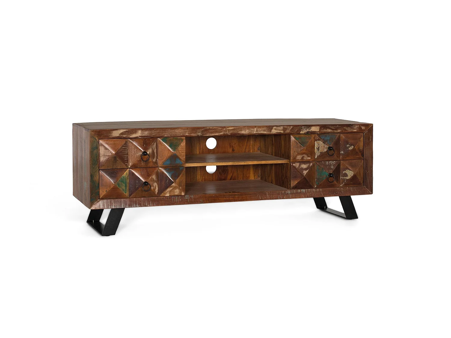 Meuble TV en bois recyclé 150 cm, style industriel moderne - 55 x 155 x 40 cm