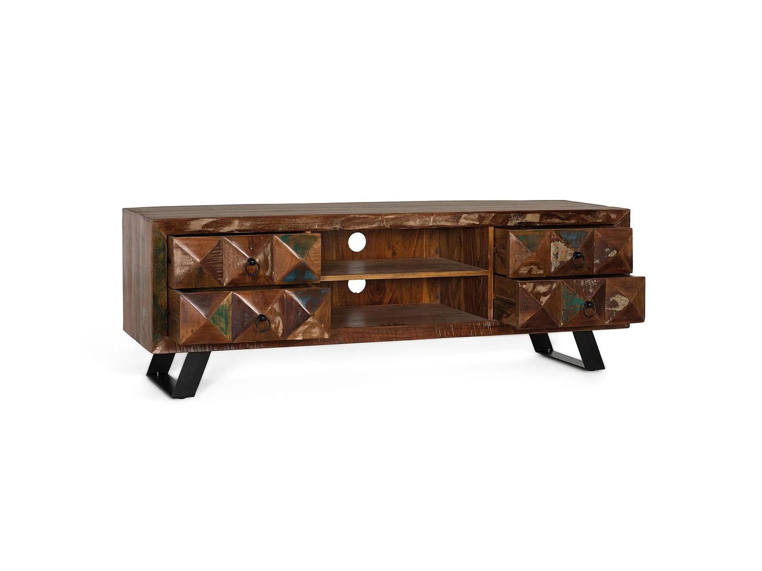 Meuble TV en bois recyclé 150 cm, style industriel moderne - 55 x 155 x 40 cm