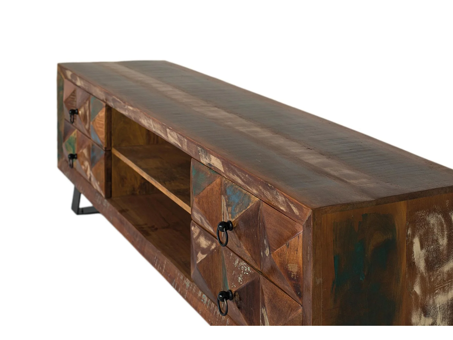 Meuble TV en bois recyclé 150 cm, style industriel moderne - 55 x 155 x 40 cm