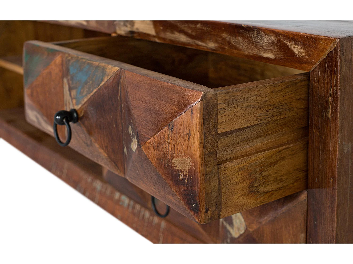Meuble TV en bois recyclé 150 cm, style industriel moderne - 55 x 155 x 40 cm