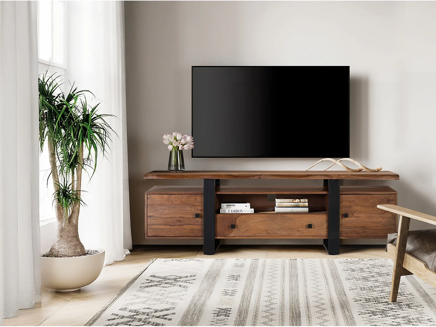 Mueble tv en palisandro y patas de metal
