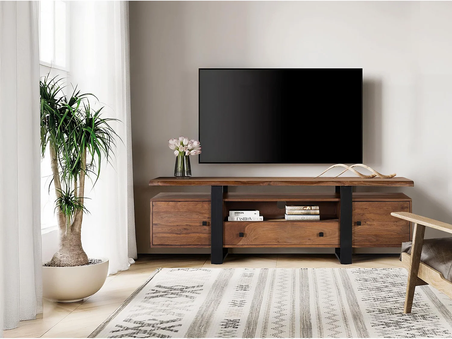 Mobile porta TV in palissandro, stile industriale, 170 cm - 55x170x45