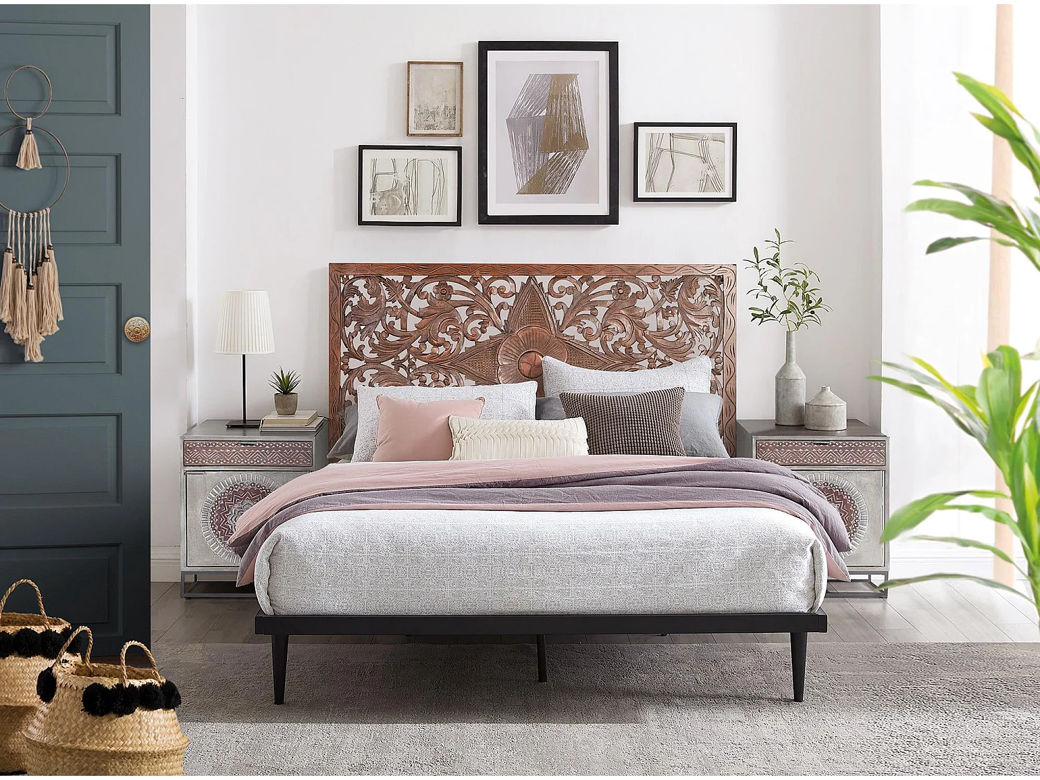 Tête de lit en MDF couleur noyer