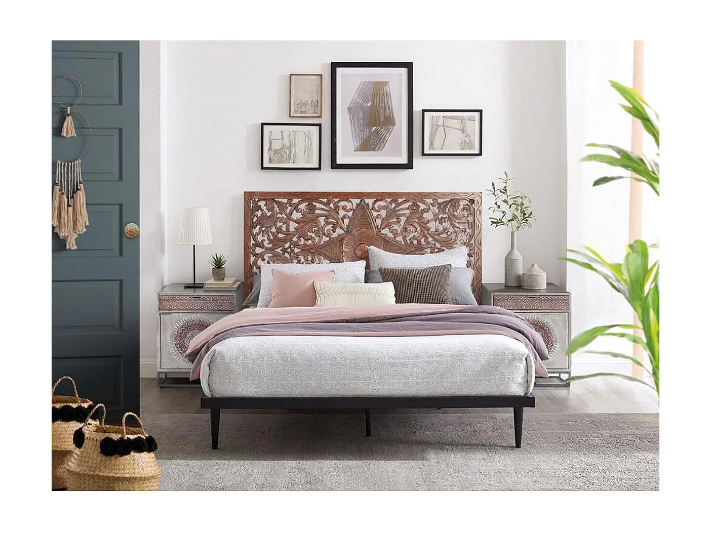 Tête de lit en MDF couleur noyer