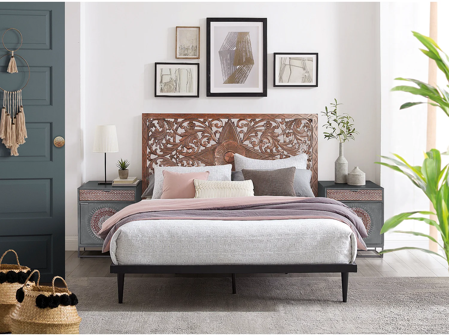 Tête de lit en MDF couleur noyer