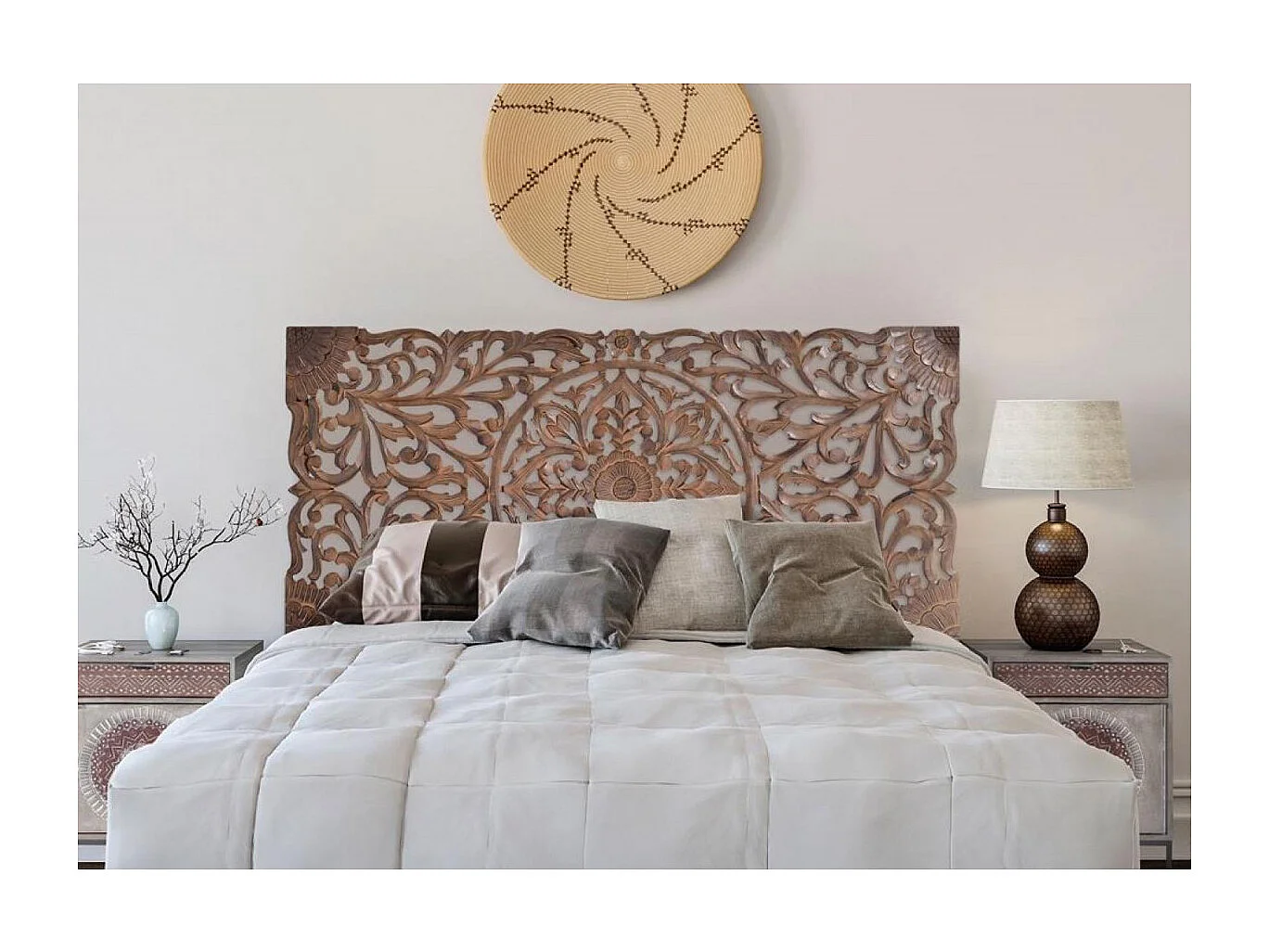 Tête de lit sculpté à la main marron antique