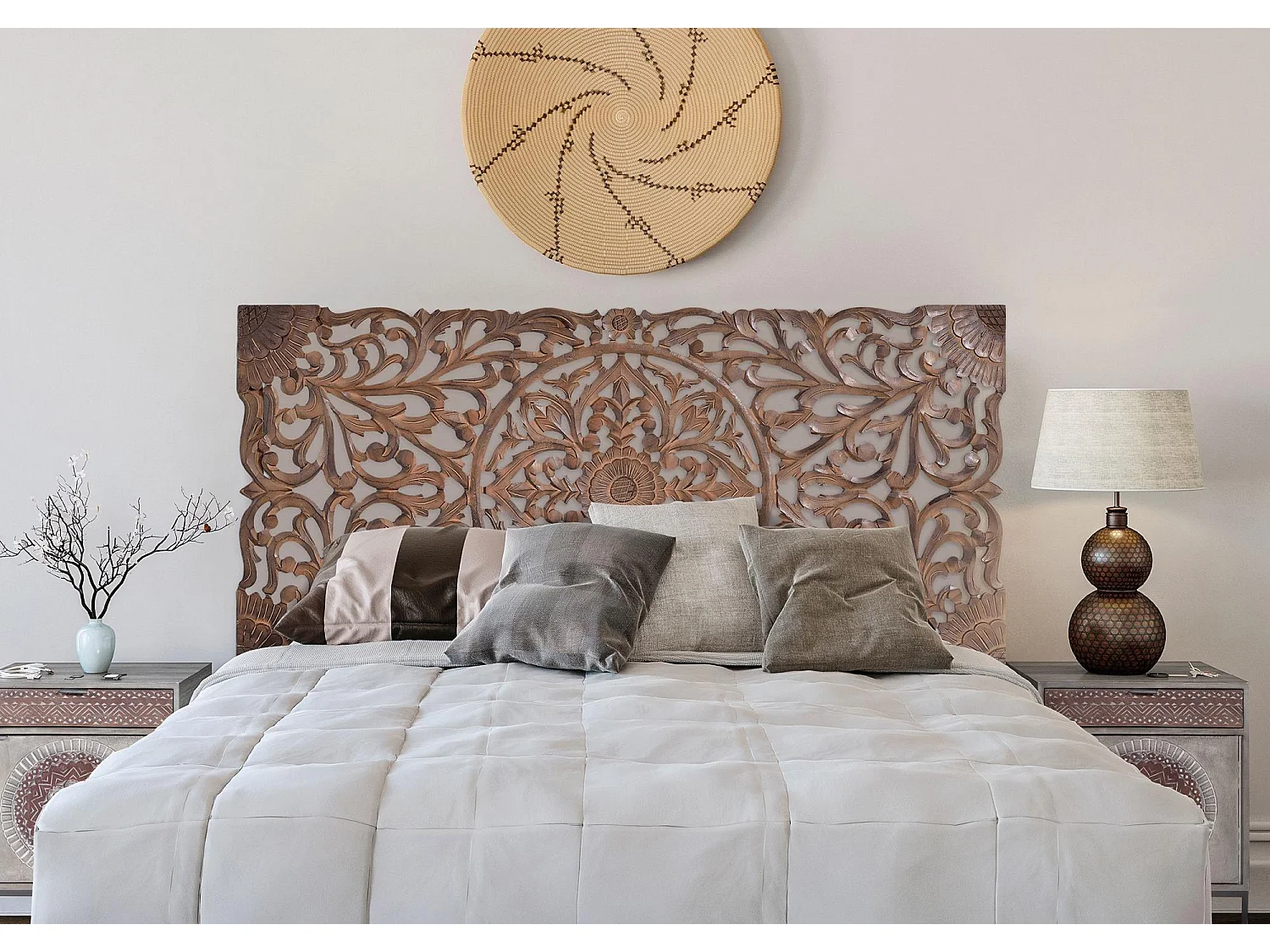 Tête de lit sculpté à la main marron antique