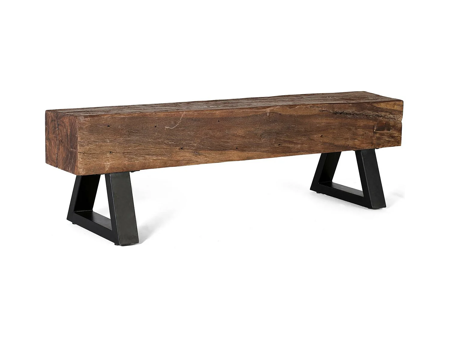 Banc fabriqué à la main à partir de bois récupéré et base en métal