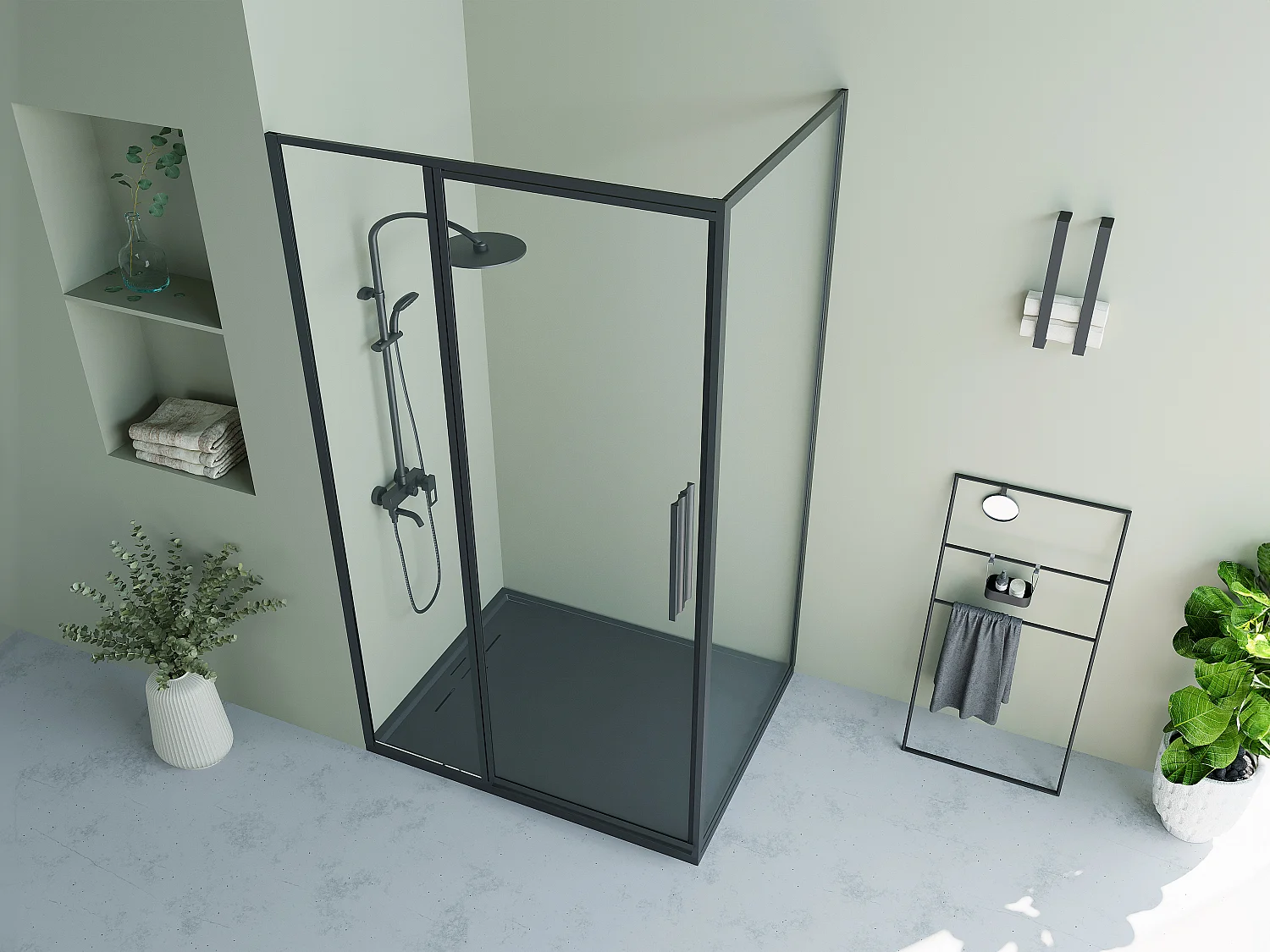 Parete doccia con porta girevole 120 x 80 x 195 cm Nero opaco Stile industriale  - TORONI