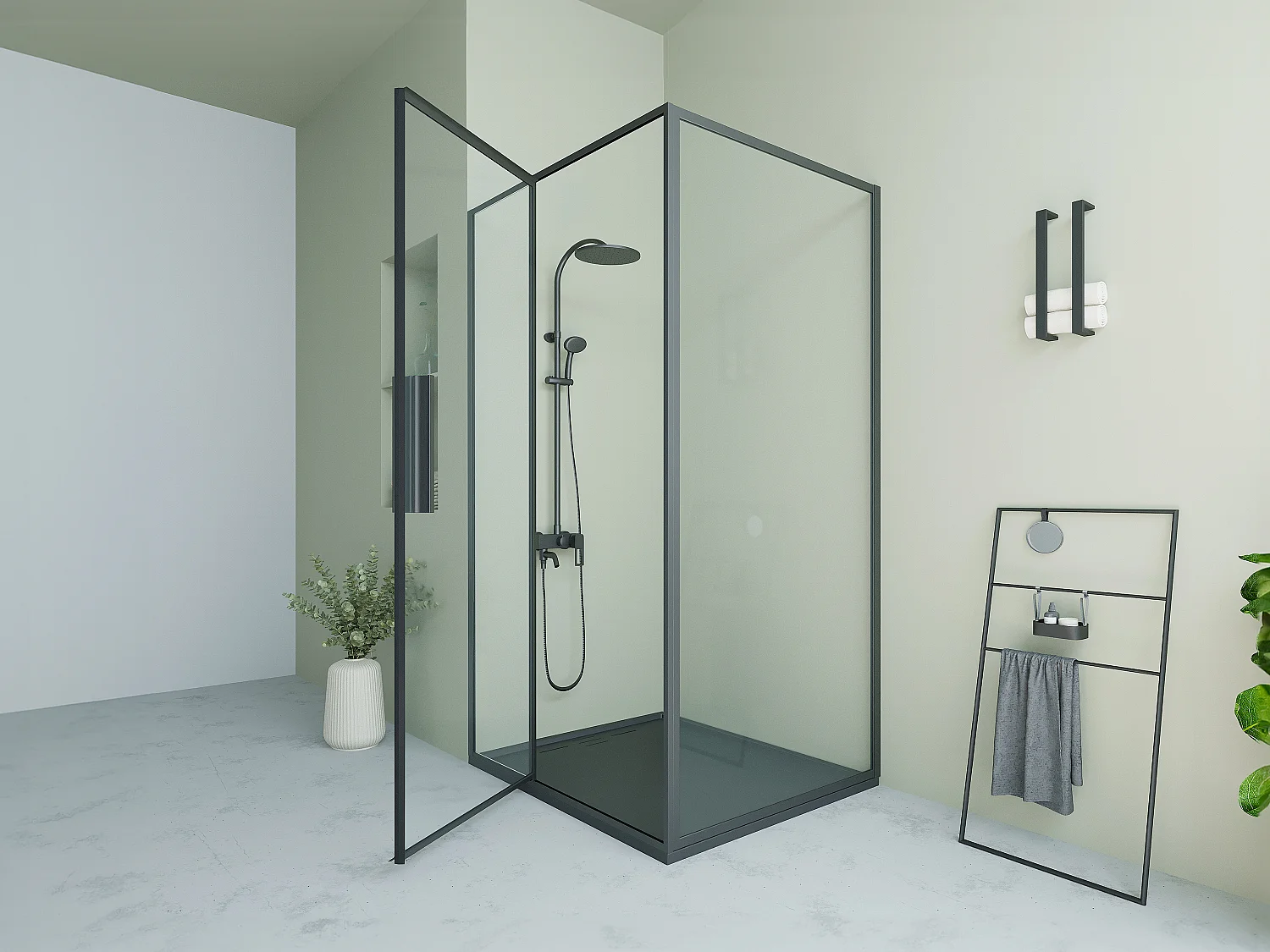 Parete doccia con porta girevole 120 x 80 x 195 cm Nero opaco Stile industriale  - TORONI