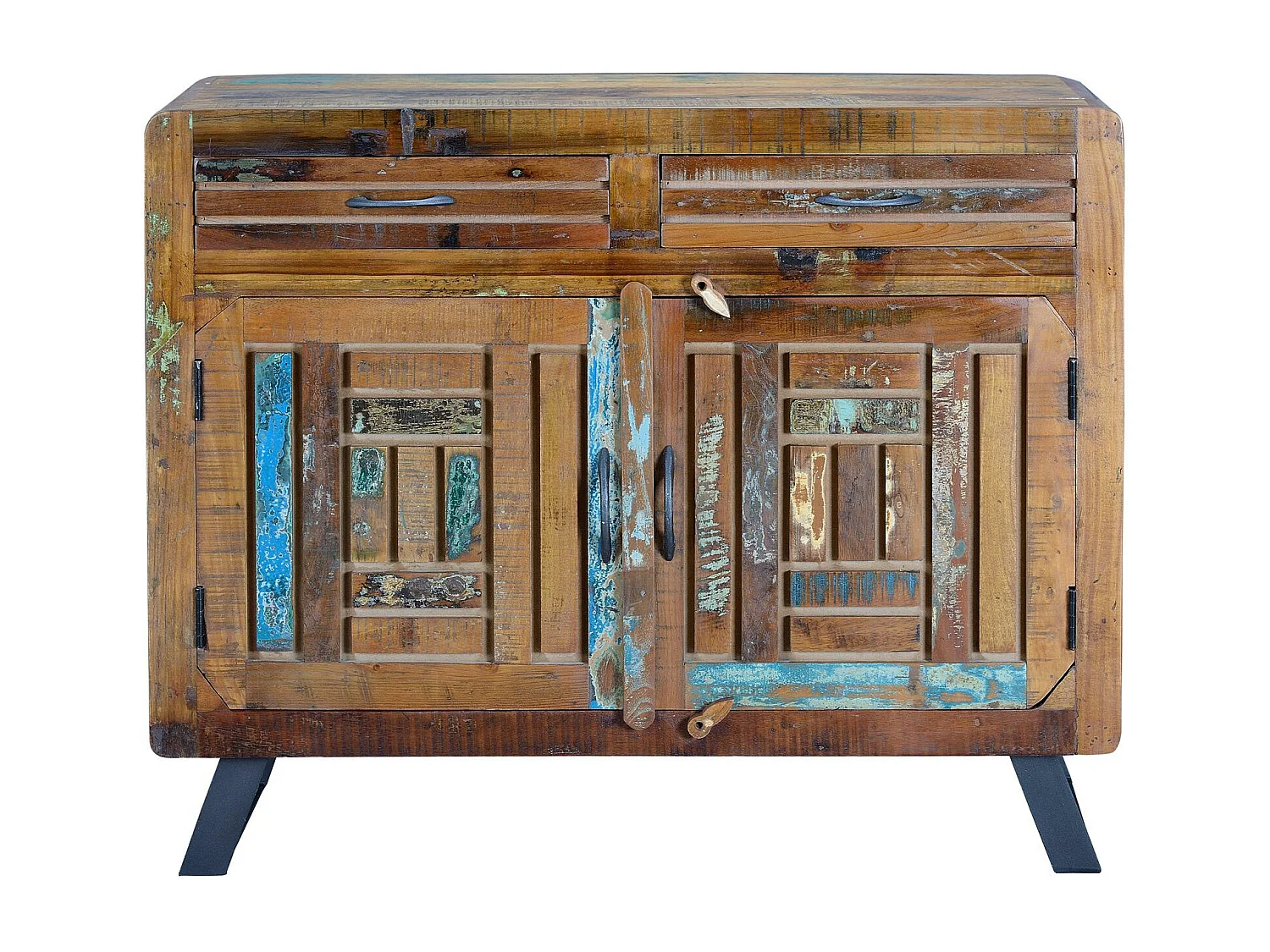 Commode exclusive en bois recyclé multicolore