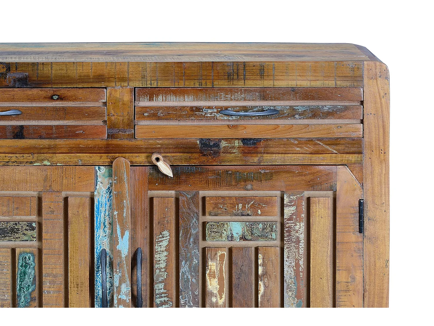 Commode exclusive en bois recyclé multicolore