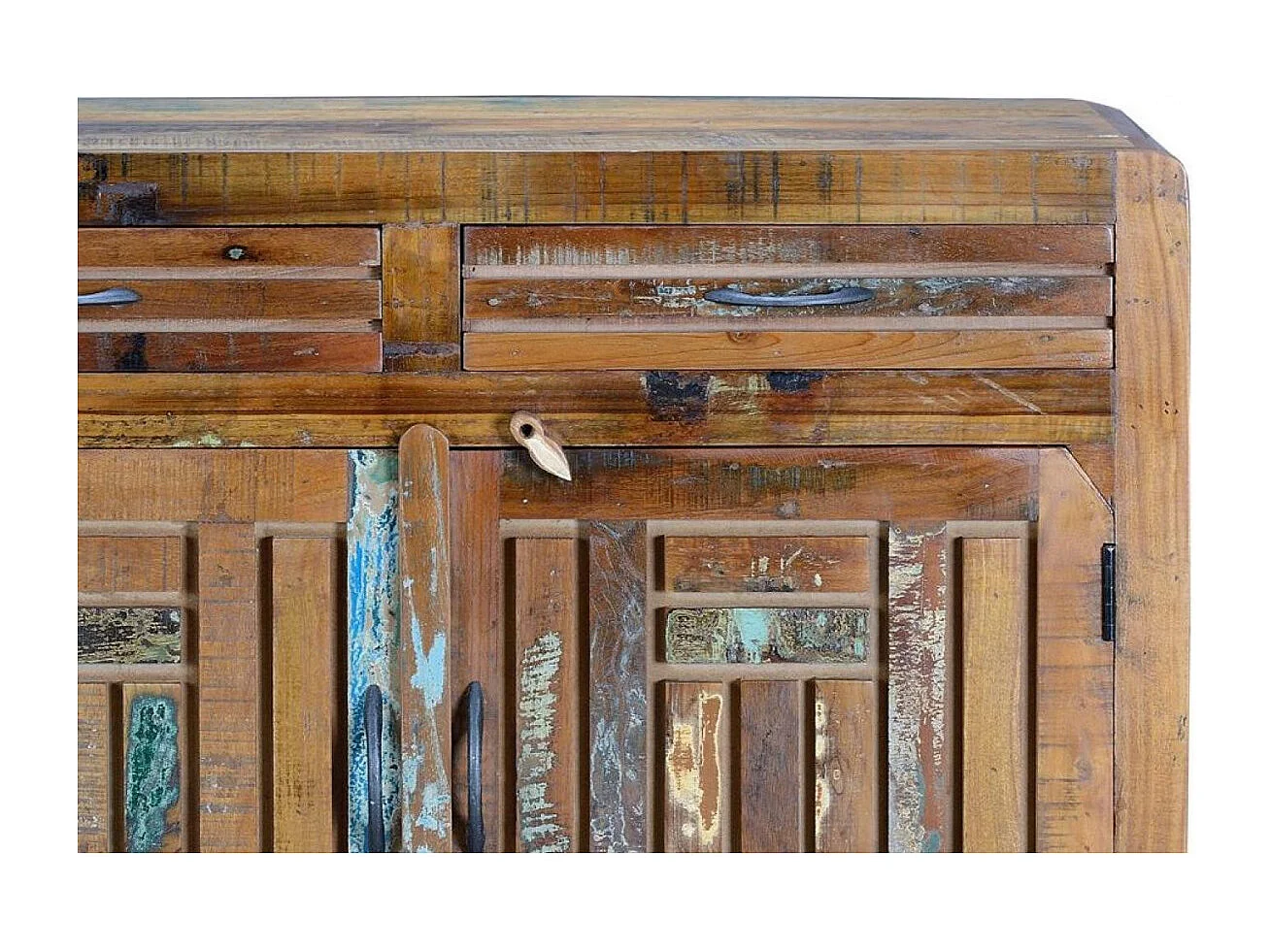 Commode exclusive en bois recyclé multicolore