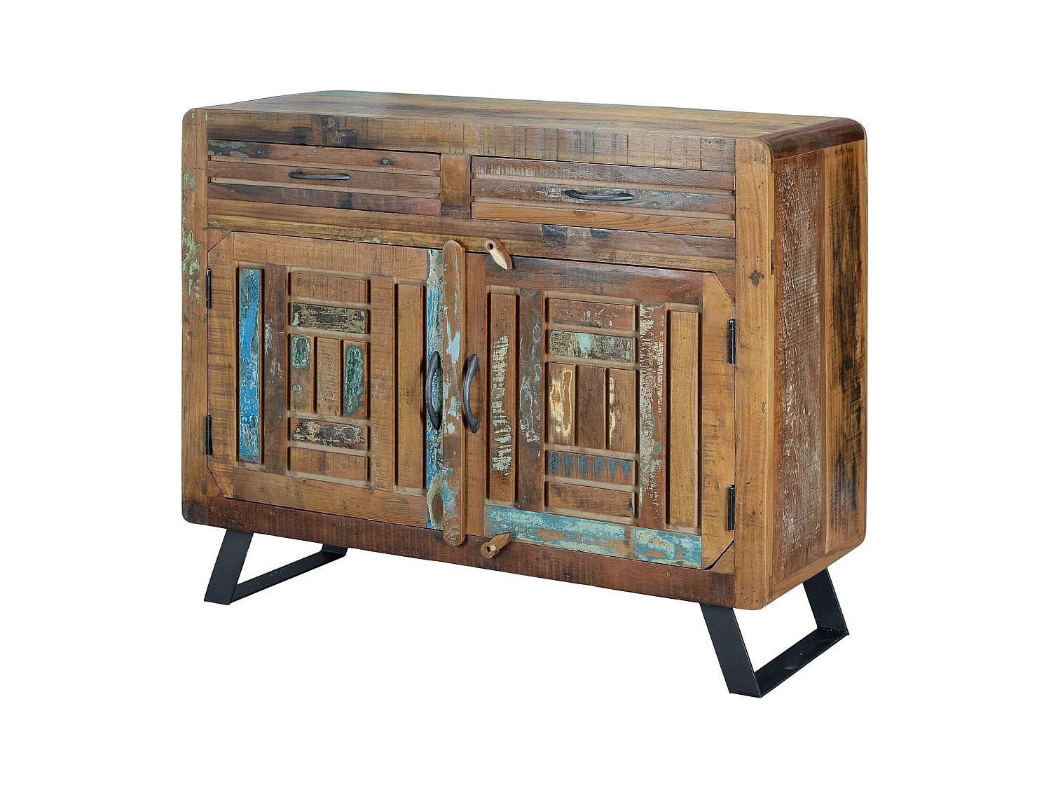 Commode exclusive en bois recyclé multicolore