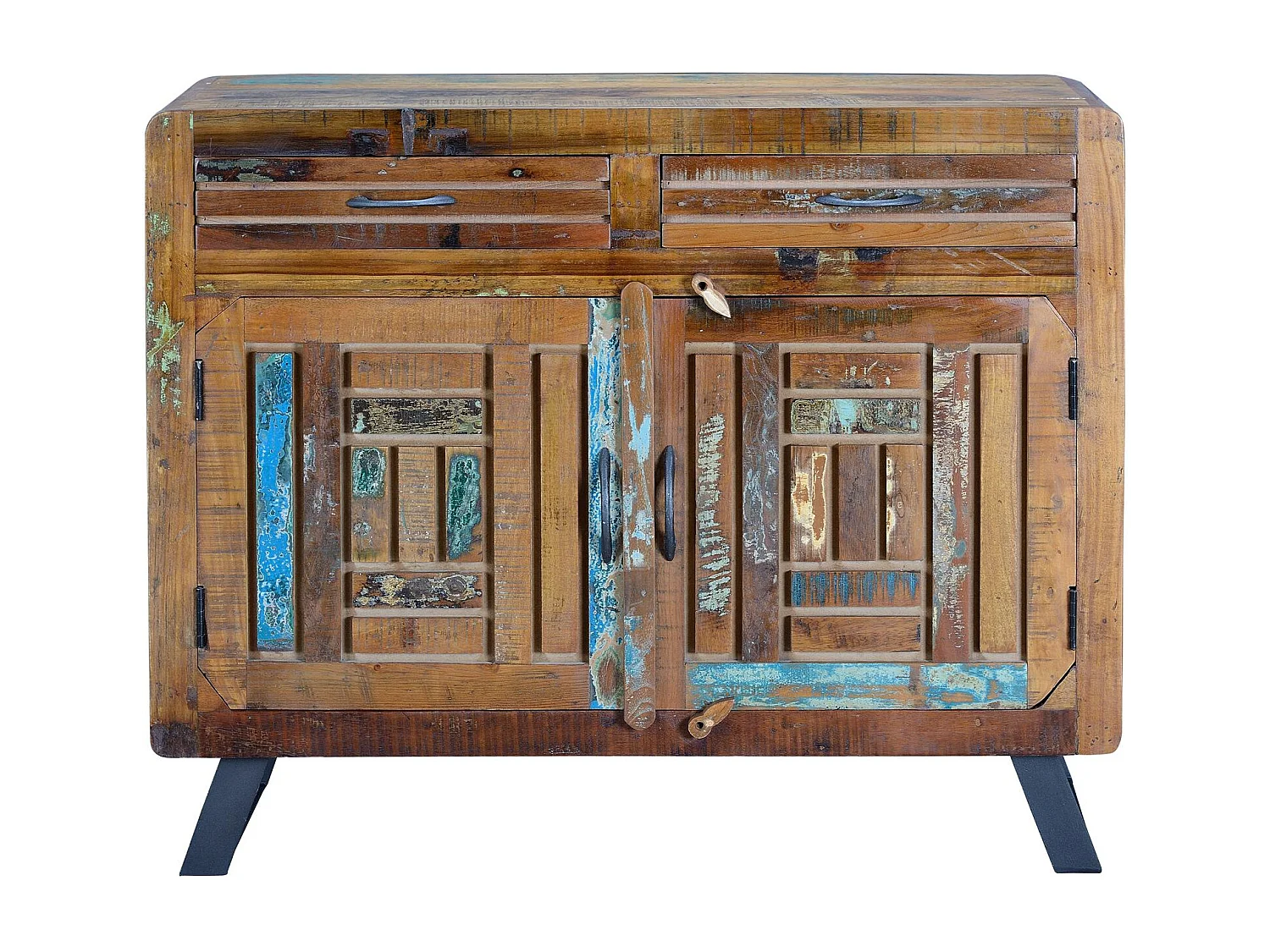 Commode exclusive en bois recyclé multicolore